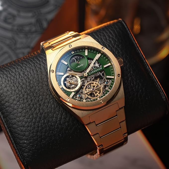 Earnshaw Drake Dual Time & Moonphase Automatic Green Round Dial Men's Watch