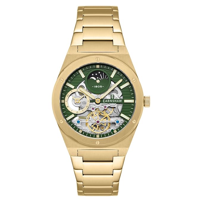 Earnshaw Drake Dual Time & Moonphase Automatic Green Round Dial Men's Watch