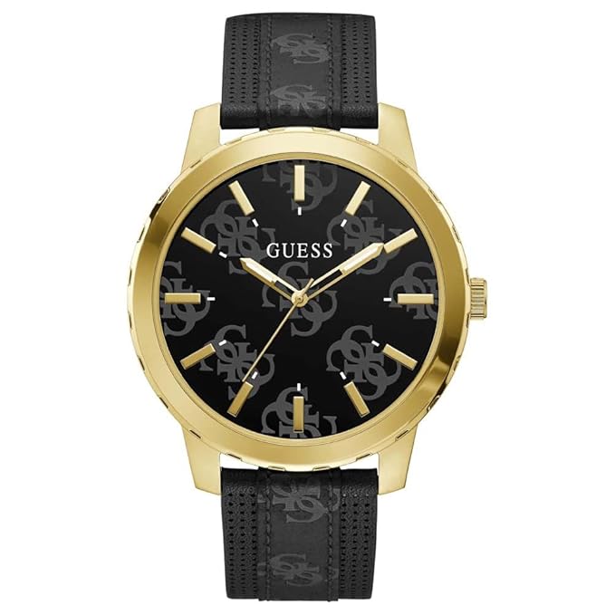 Guess Leather Casual Analog Black Dial Men Watch