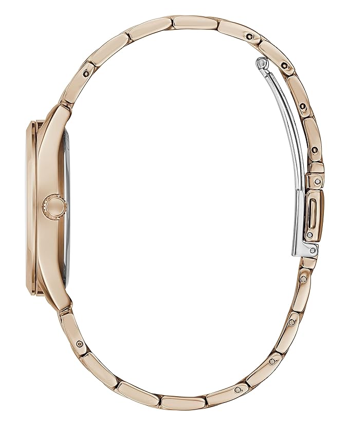 GUESS Stainless Steel Clear Cut Collection Multi-Function Womens Analog Rose Gold Dial Coloured Quartz Watch, Round Dial With 34.0 Mm Case Width