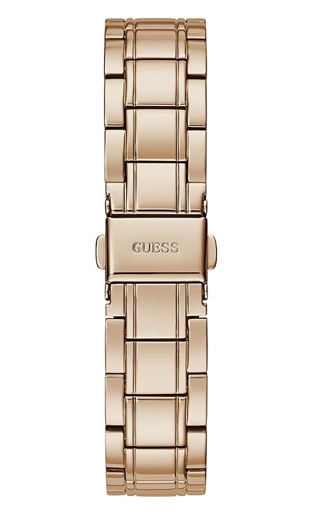 GUESS Stainless Steel Clear Cut Collection Multi-Function Womens Analog Rose Gold Dial Coloured Quartz Watch, Round Dial With 34.0 Mm Case Width