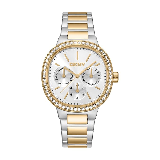 DKNY Evening Multifunction Japanese Movement Round Dial, Bracelet Width 18 x 16 MM, 30 m Water Resistance Women's Wrist Watch