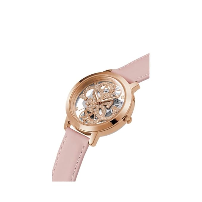 GUESS Womens 36 mm Quattro Clear Rose Gold Dial Genuine Leather Analog Watch - GW0383L2