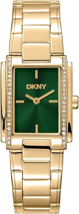 DKNY Women's Dark Green Dial Crystal Accented Case Gold-Tone Stainless Steel Bracelet Watch 23 x 30mm 30M