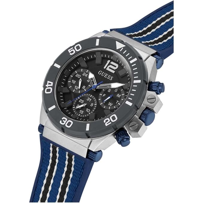 GUESS Mens 48 mm Pilot Blue Dial Nylon Analog Watch