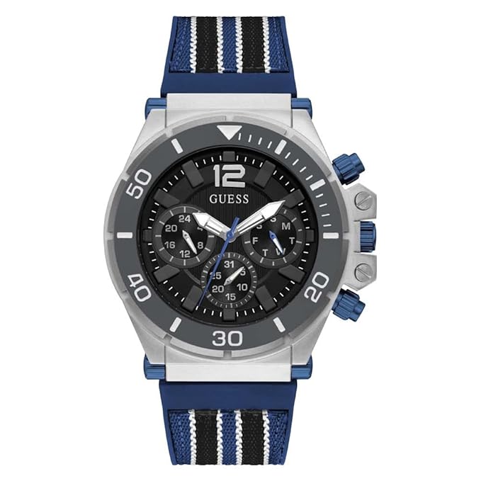 GUESS Mens 48 mm Pilot Blue Dial Nylon Analog Watch