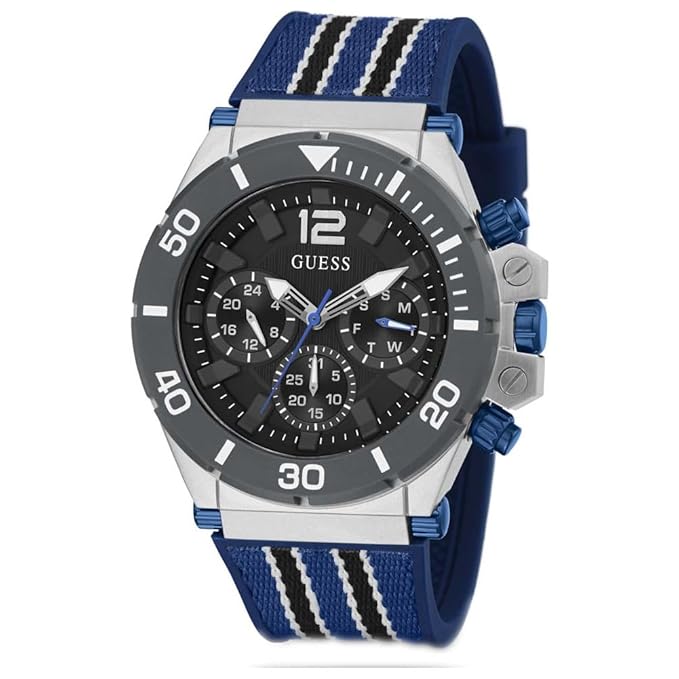 GUESS Mens 48 mm Pilot Blue Dial Nylon Analog Watch