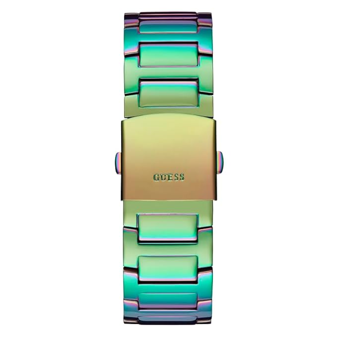 GUESS Stainless Steel Men 48Mm Analog Watch - Iridescent Bracelet Iridescent Dial Iridescent Case, Multi-Color Band