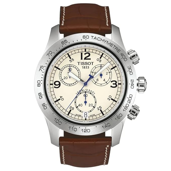 Tissot V8 Ivory / Brown Leather Analog Quartz Men's Watch