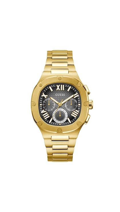 Guess Analog Black Dial Men's Watch-GW0572G2 Stainless Steel, Gold Strap