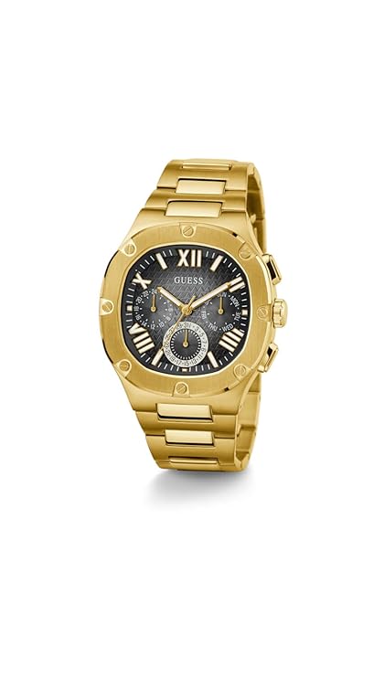 Guess Analog Black Dial Men's Watch-GW0572G2 Stainless Steel, Gold Strap