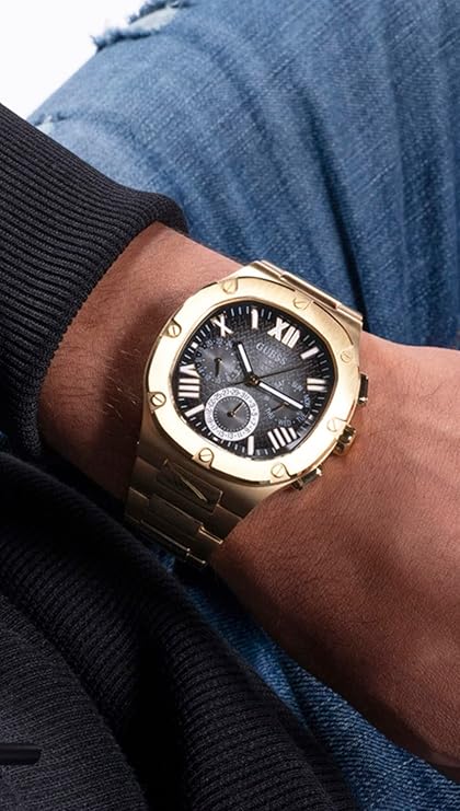 Guess Analog Black Dial Men's Watch-GW0572G2 Stainless Steel, Gold Strap