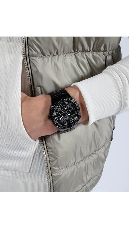 GUESS Stainless Steel Men's 46mm Analog Watch - Black Strap and Dial With Black Case