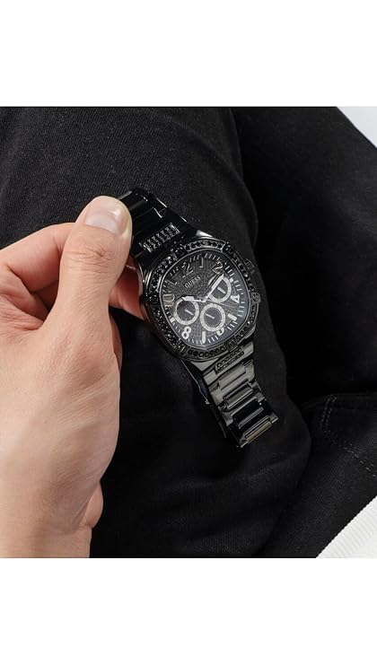 GUESS Stainless Steel Men's 46mm Analog Watch - Black Strap and Dial With Black Case