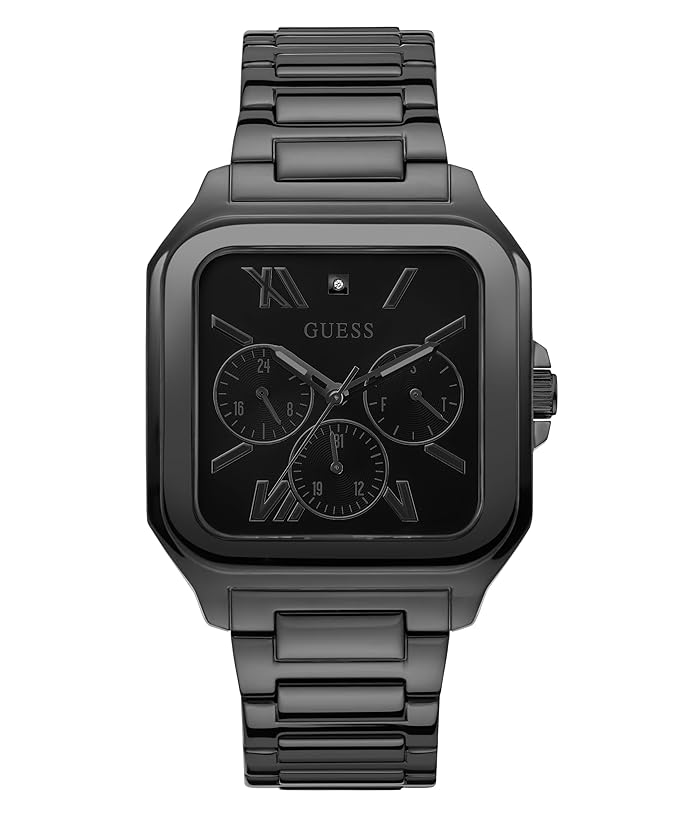GUESS Men Black Square Stainless Steel Dial Analog Watch