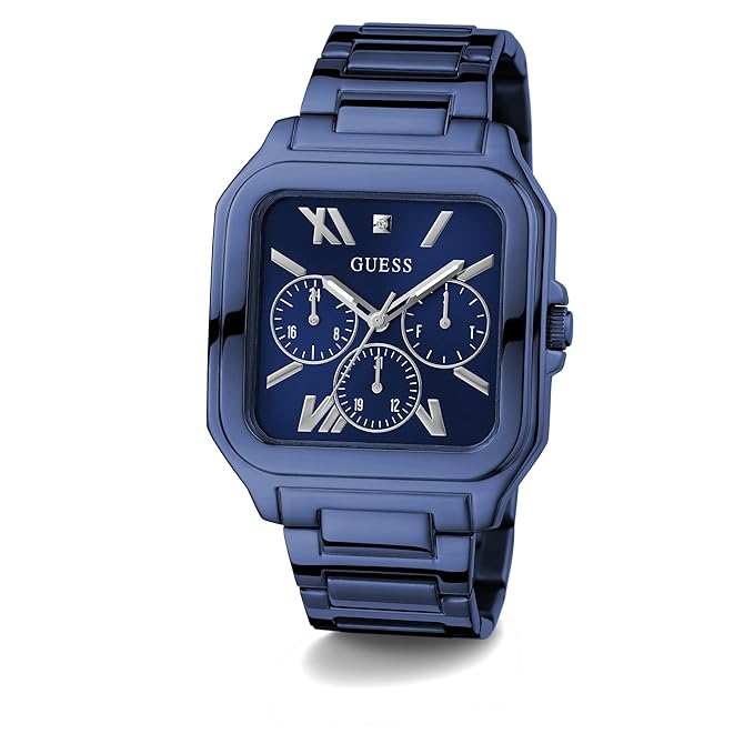 GUESS Men Blue Square Stainless Steel Dial Analog Watch
