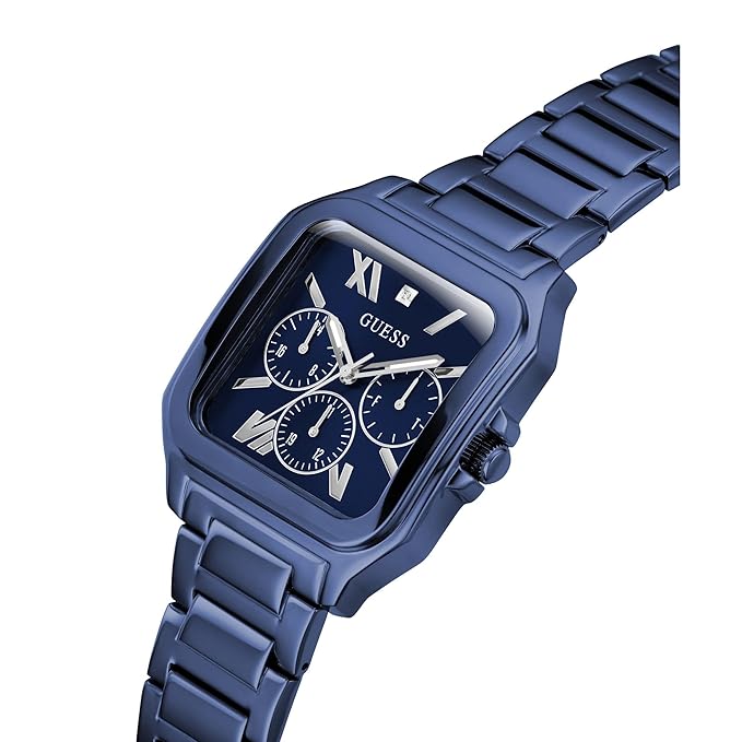 GUESS Men Blue Square Stainless Steel Dial Analog Watch