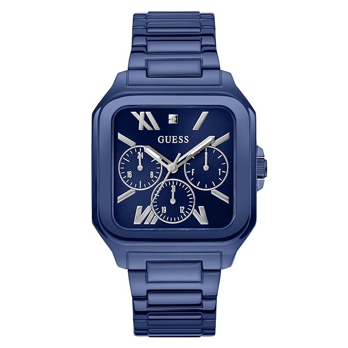 GUESS Men Blue Square Stainless Steel Dial Analog Watch