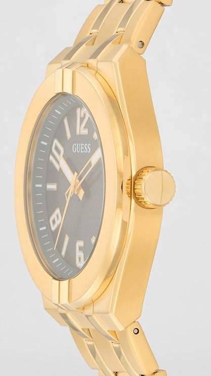 Guess Stainless Steel Men Green Analog Round Dial Watch- Gw0661G2, Gold Band