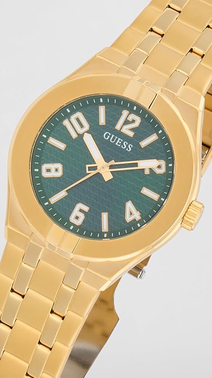 Guess Stainless Steel Men Green Analog Round Dial Watch- Gw0661G2, Gold Band