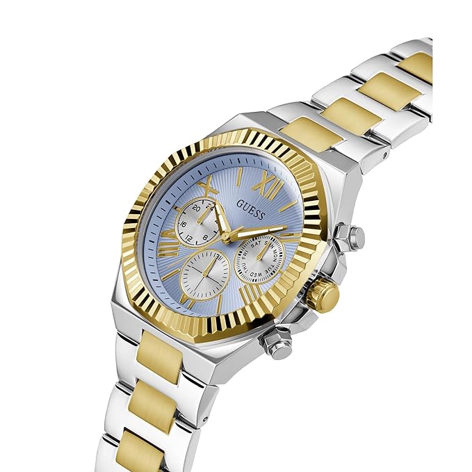 GUESS Analog Blue Dial Men's Stainless Steel Two Tone Band Watch