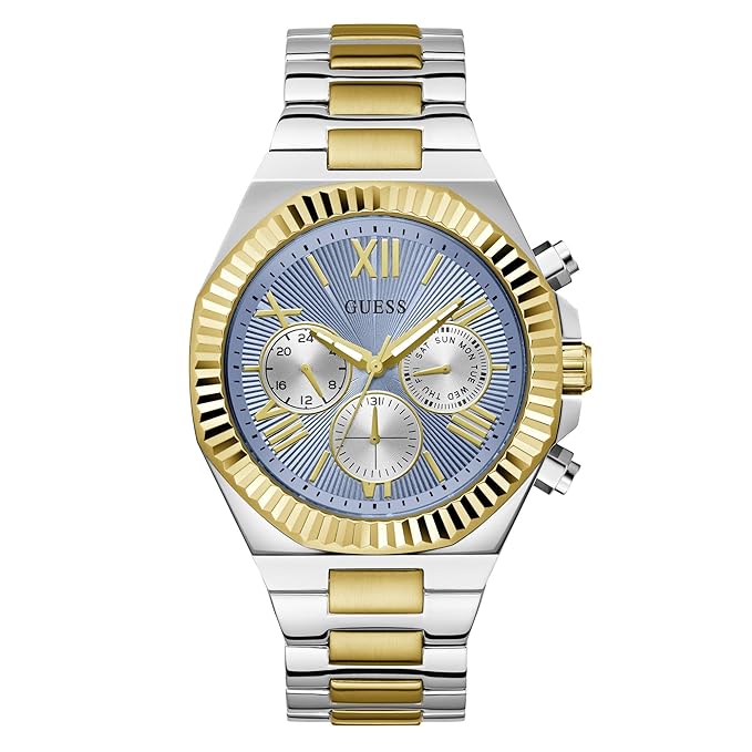 GUESS Analog Blue Dial Men's Stainless Steel Two Tone Band Watch