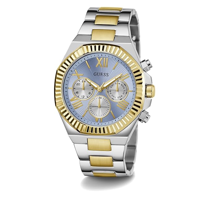GUESS Analog Blue Dial Men's Stainless Steel Two Tone Band Watch