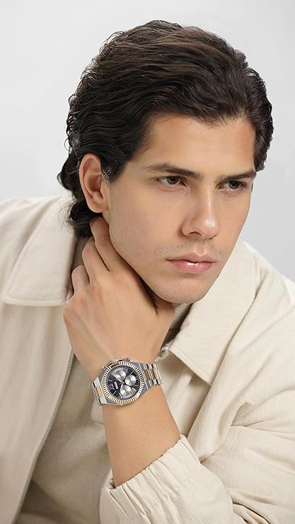 Guess Stainless Steel Analog Navy Blue Dial Men's Watch-Gw0703G4, Band Color-Two-Tone
