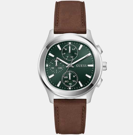 Quartz Green Dial Chronograph Leather Men Watch