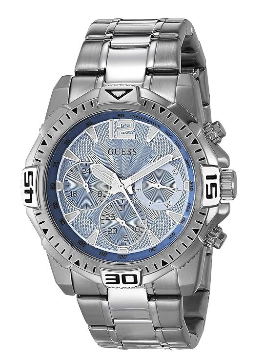 GUESS Men's Analog Quartz Watch with Stainless Steel Strap, Silver, 22