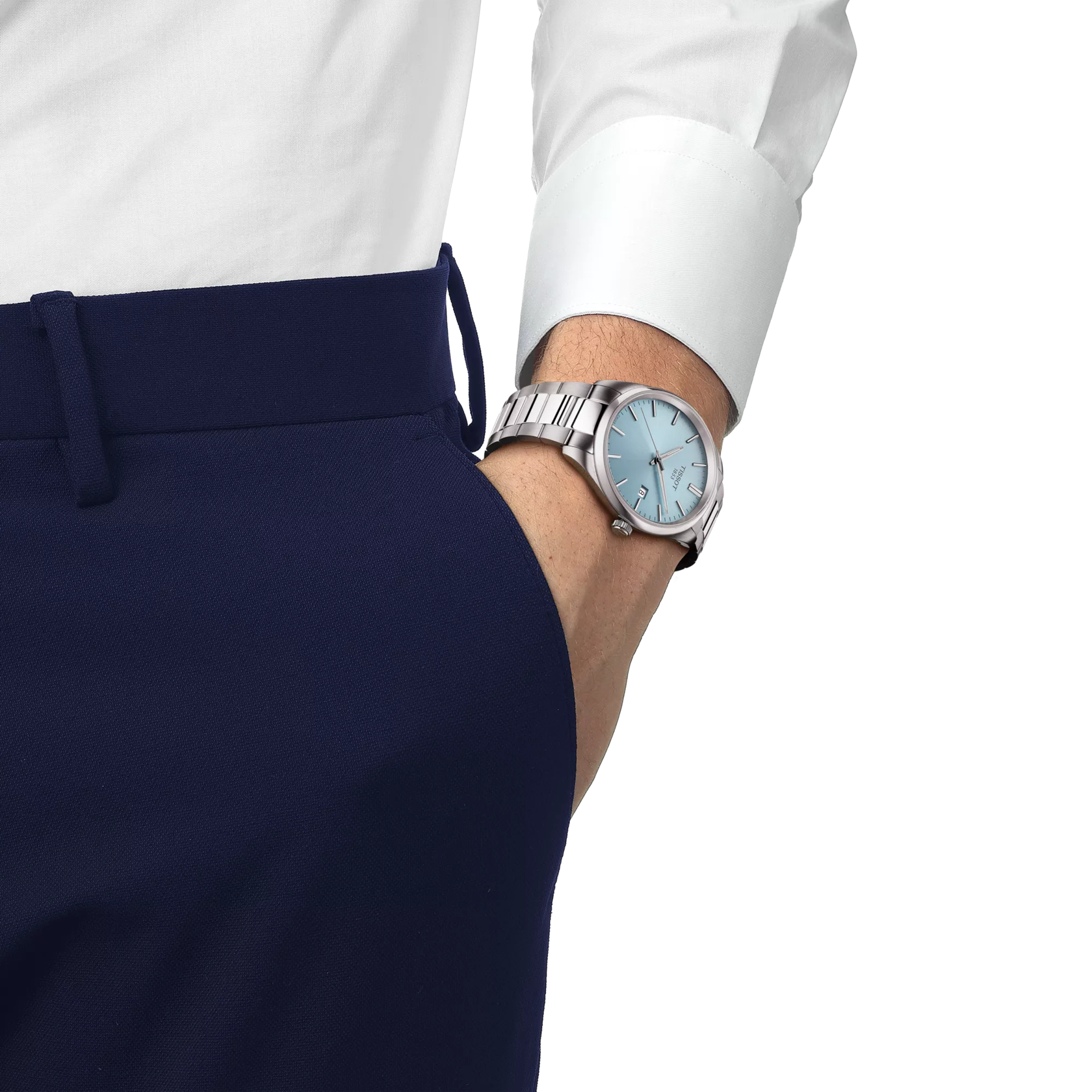TISSOT PR 100 Men Quartz Ice Blue Dial Analog Stainless Steel Watch
