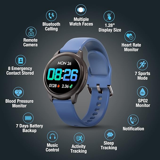 TIMEX Fit 3.0, Bluetooth Calling, 1.78" AMOLED, Metal Body Case, 24/7 Heart Rate Monitoring, SpO2, Step Count, Phone Finder, Camera & Music Control, 7 Day Battery