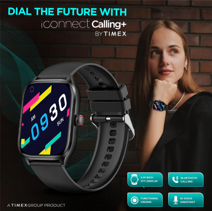 Timex IConnect Calling 2.01 inches (5.10 cm) TFT Display With 240x296 Pixel Resolution|Functional Crown|Bluetooth Calling|AI Voice Assist
