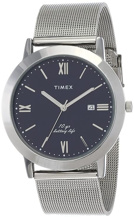 TIMEX Empera Analog Watch for Man with Blue Round Dial & Silver Stainless Steel Bracelet Band Water Resistant Men's Wrist Watches