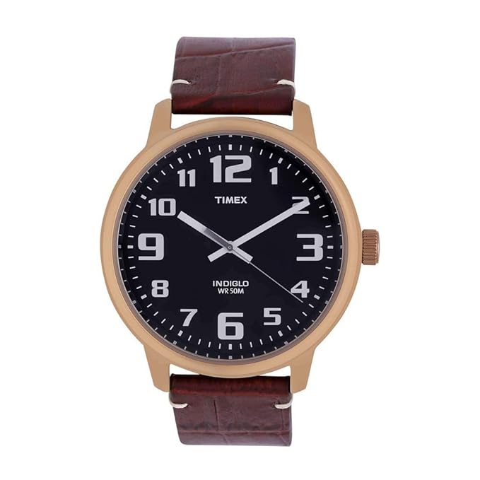 TIMEX Analog Watch for Man with Black Round Dial & Brown Leather Strap Band Water Resistant Men's Wrist Watches