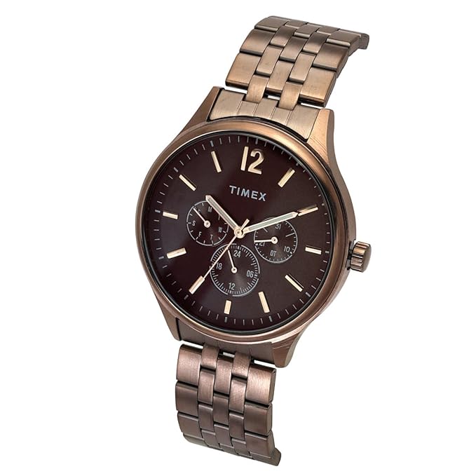 TIMEX Analog Watch for Man with Brown Round Dial & Brown Stainless Steel Bracelet Band Water Resistant Men's Wrist Watches