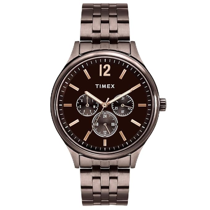 TIMEX Analog Watch for Man with Brown Round Dial & Brown Stainless Steel Bracelet Band Water Resistant Men's Wrist Watches