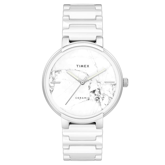 TIMEX Analog Watch for Man with White Round Dial & White Ceramic Bracelet Band Water Resistant Men's Wrist Watches