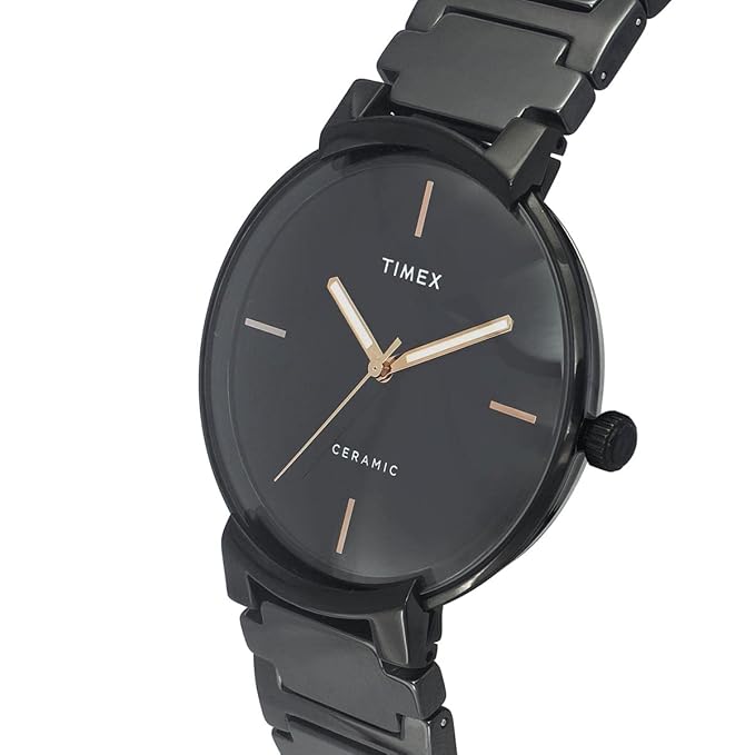 TIMEX Analog Watch for Man with Black Round Dial & Black Ceramic Bracelet Band Water Resistant Men's Wrist Watches