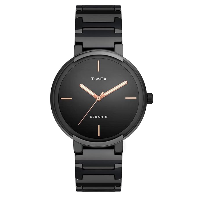 TIMEX Analog Watch for Man with Black Round Dial & Black Ceramic Bracelet Band Water Resistant Men's Wrist Watches