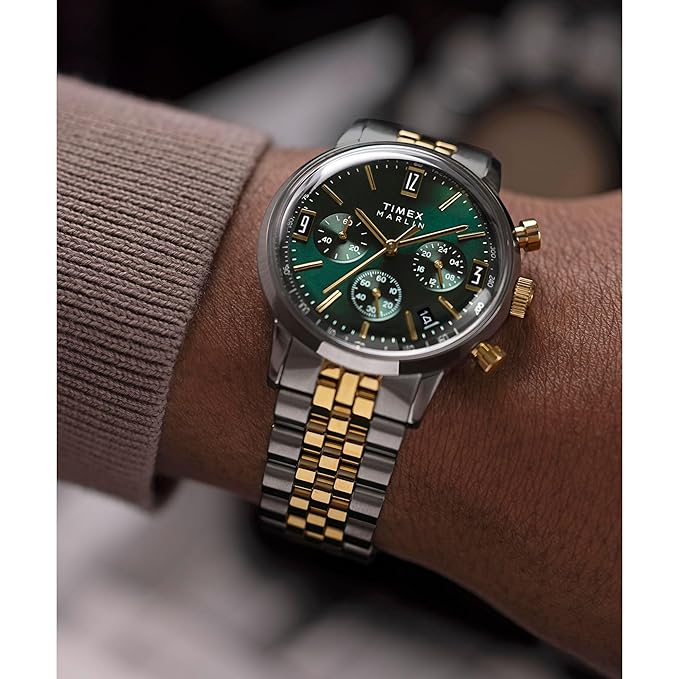 TIMEX Marlin Analog Green Round Dial & Two-Tone Stainless Steel Bracelet Band Water Resistant Men's Wrist Watch