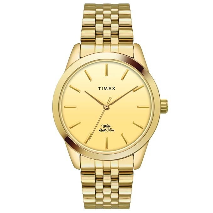 TIMEX Analog Watch for Women with Champagne Round Dial & Gold Stainless Steel Bracelet Band Water Resistant Women's Wrist Watches