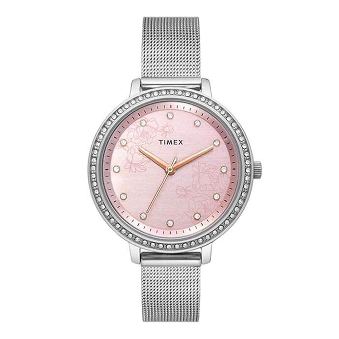 TIMEX Analog Watch for Women with Pink Round Dial & Silver Stainless Steel Bracelet Band Water Resistant Women's Wrist Watches