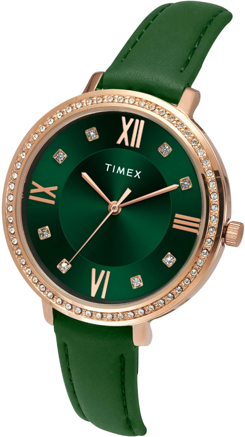 Fashion Women Quartz Green Dial Analog Leather Watch