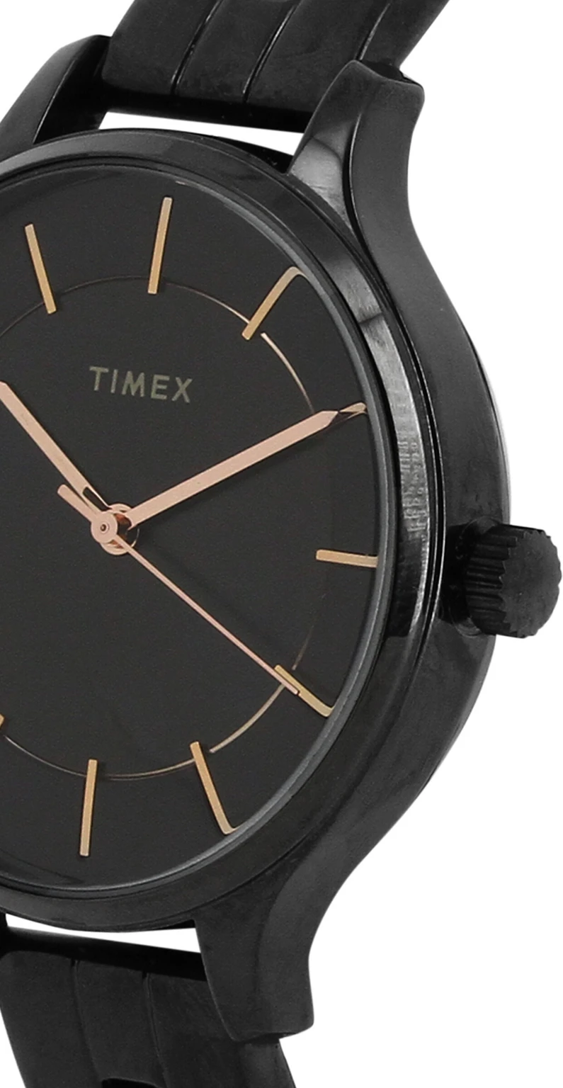 TIMEX Analog Watch for Women with Black Round Dial & Black Stainless Steel Bracelet Band Water Resistant Women's Wrist Watches