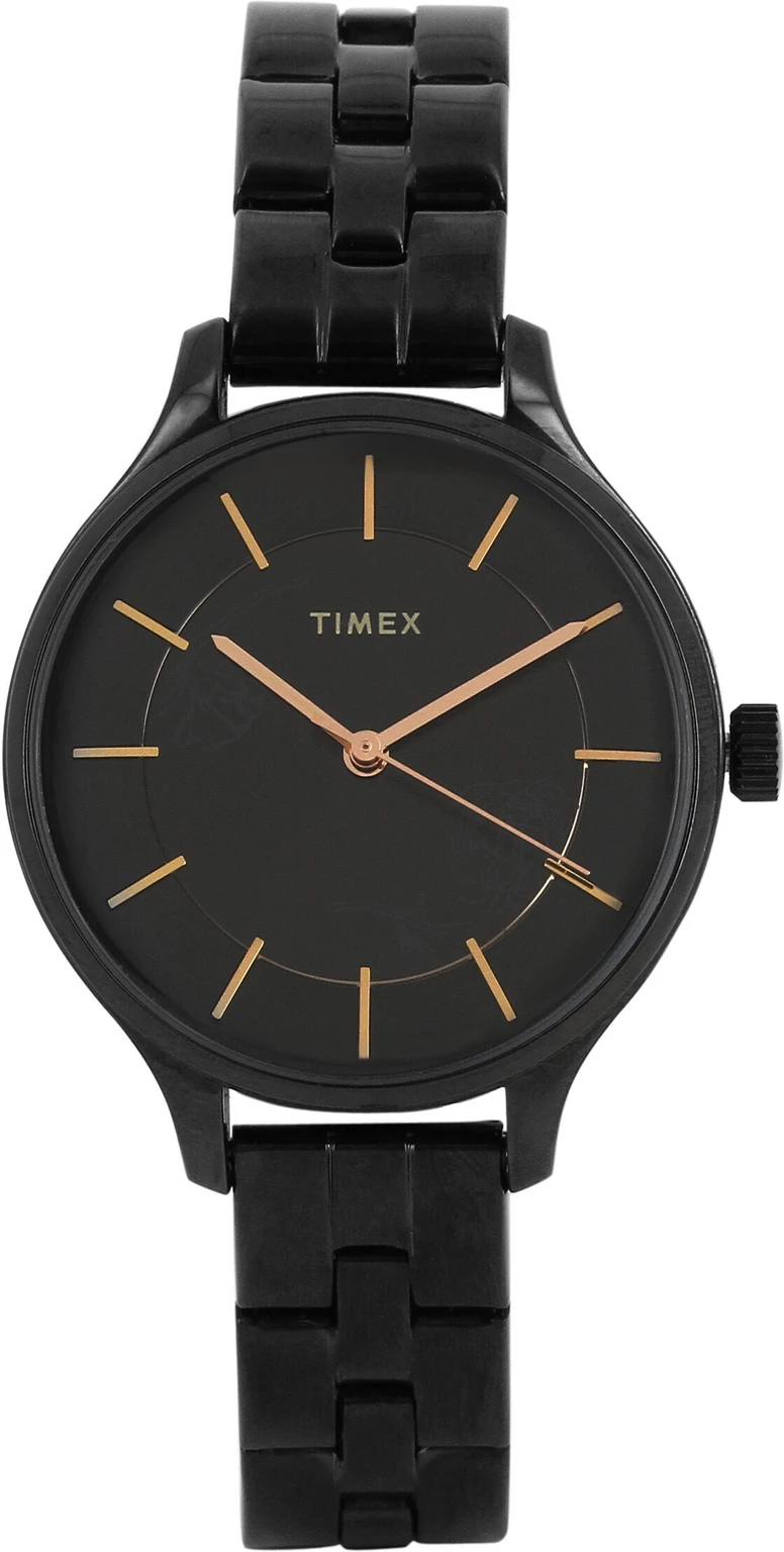 TIMEX Analog Watch for Women with Black Round Dial & Black Stainless Steel Bracelet Band Water Resistant Women's Wrist Watches