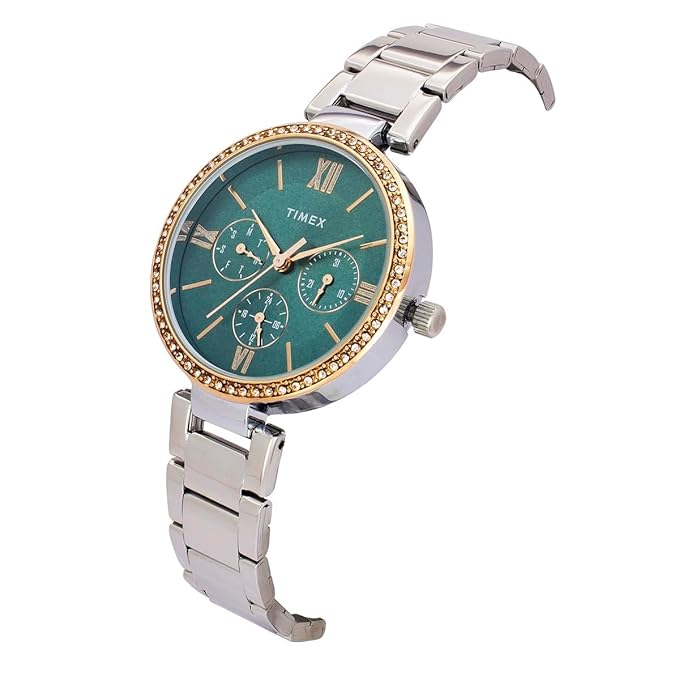 TIMEX Analog Watch for Women with Teal Round Dial & Silver Stainless Steel Bracelet Band Water Resistant Women's Wrist Watches