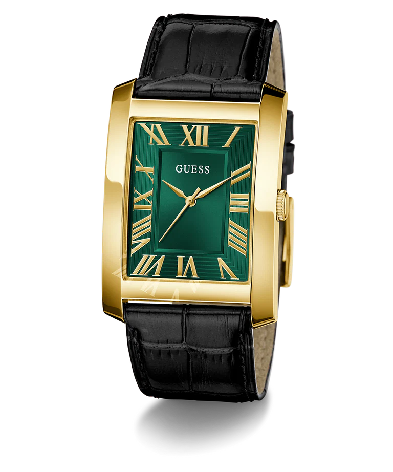 GUESS Mens Black Gold Tone Analog Watch