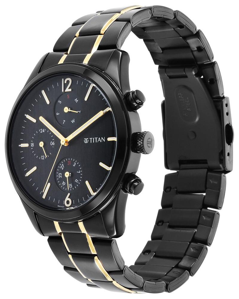 Titan Men BLACK & GOLD Anthracite Analog Watch