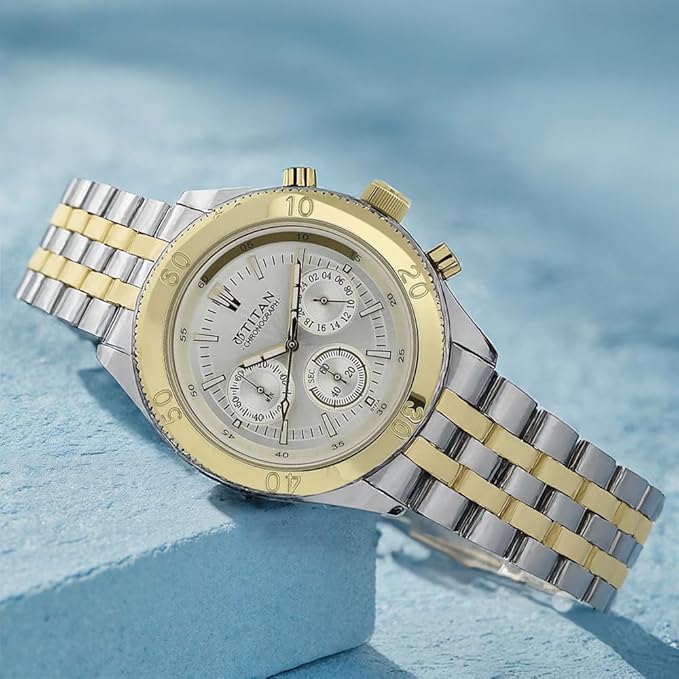 Titan Quartz Chronograph Silver Dial Stainless Steel Strap Watch for Men